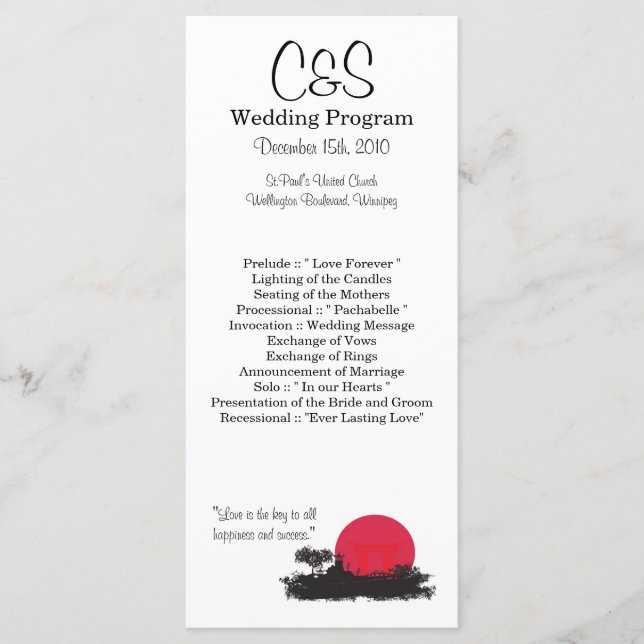 25 Japanese Rising Sun Wedding Programs (Front)