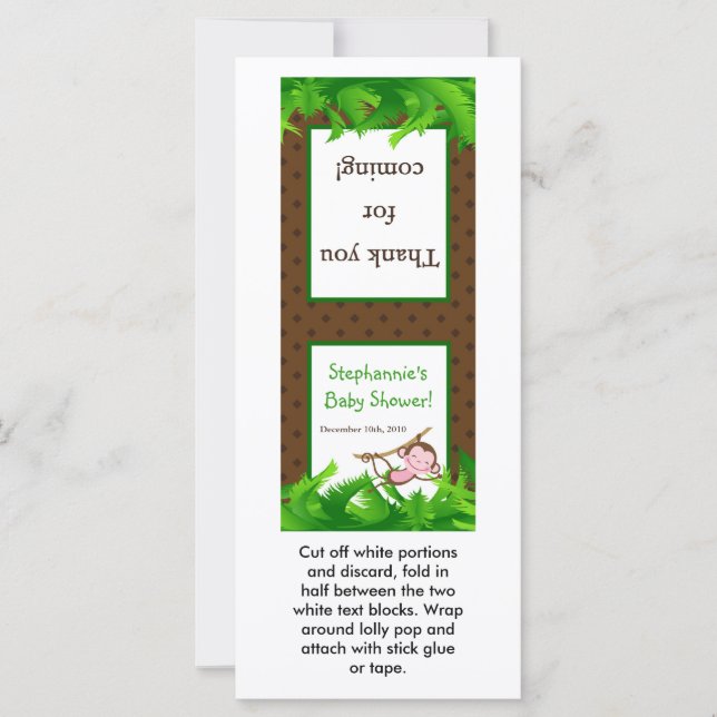 25 Lollipop Topper Monkey Swing Jungle Safari Zoo (Front)