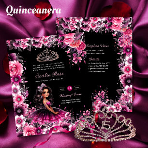25 Magenta Pink Quinceanera Dress Floral Paper