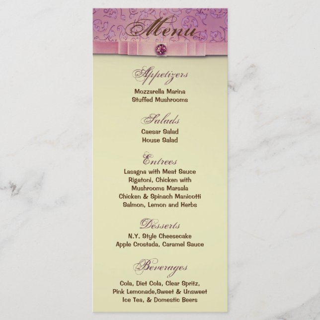 25 Menu Cards Amethyst Jewel Embossed Paper Floral (Front)