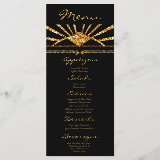 25 Menu Cards Art Deco Roaring 20s Gatsby Style (Front)