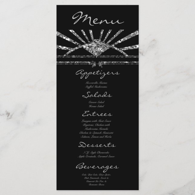 25 Menu Cards Art Deco Roaring 20s Gatsby Style (Front)