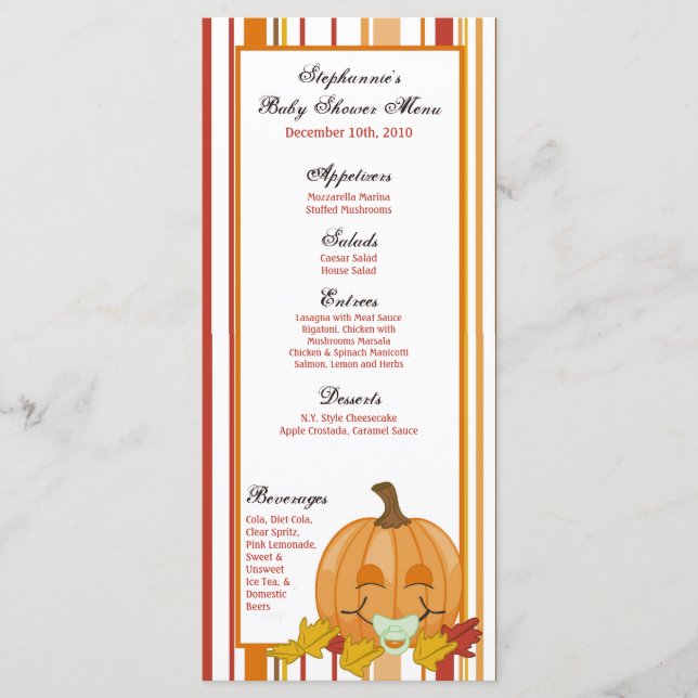 25 Menu Cards Autumn Fall Pumpkin Baby (Front)
