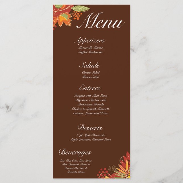 25 Menu Cards Autumn Leaves Fall Floral Foliage (Front)