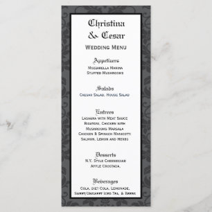 25 Menu Cards Black Grey Formal Gothic Print