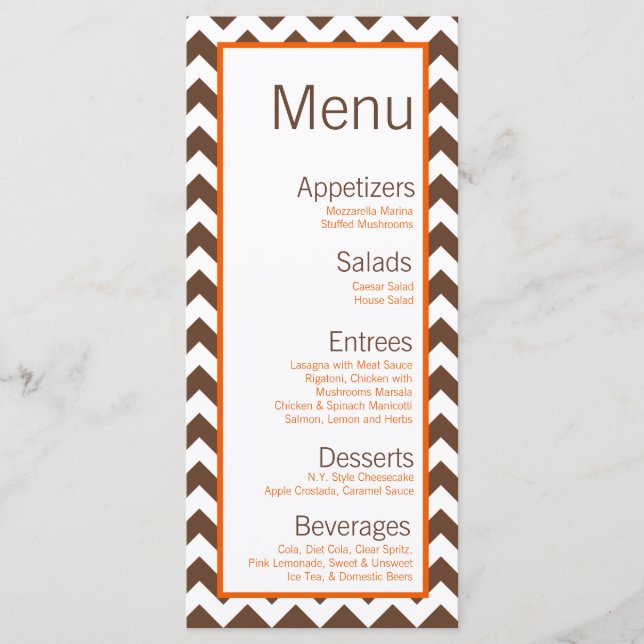 25 Menu Cards Brown Orange Chevron Name Focus (Front)