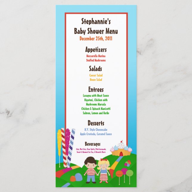25 Menu Cards Candy Land Ice Cream Sucker Lollipop (Front)