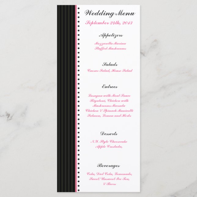 25 Menu Cards Damask/Stripes Pink Crown Black Pink (Front)
