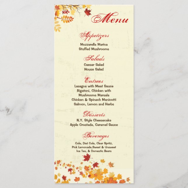 25 Menu Cards Fall Breeze Autumn Leaves Foliage (Front)