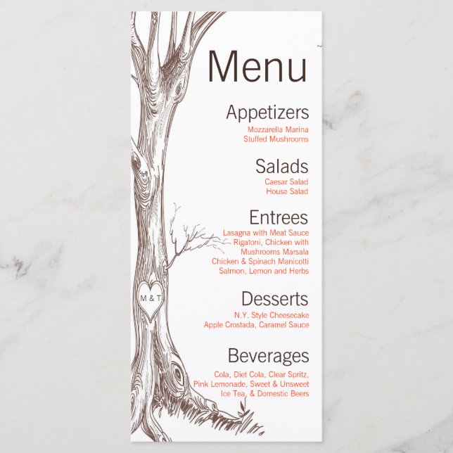 25 Menu Cards Fall Tree Initial Carvings Autumn (Front)