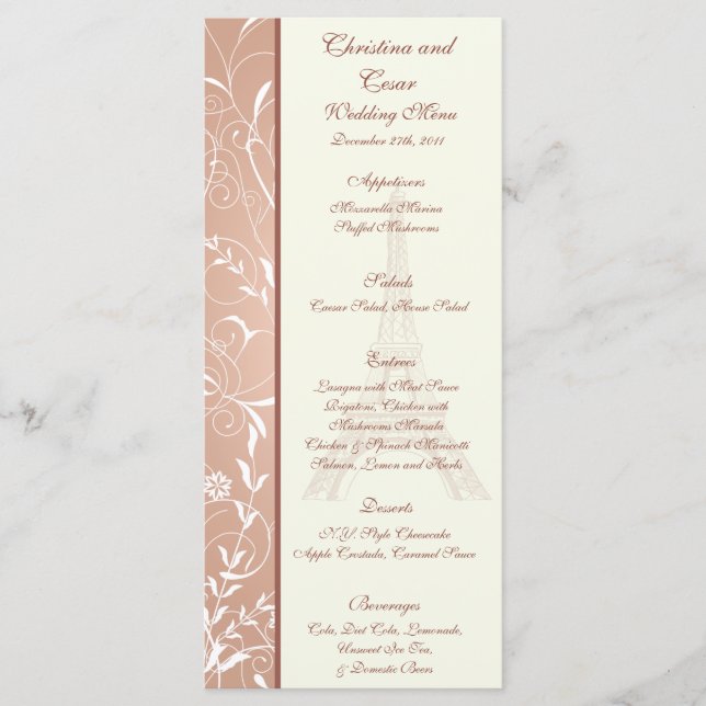 25 Menu Cards Floral Spiral in Paris (Front)