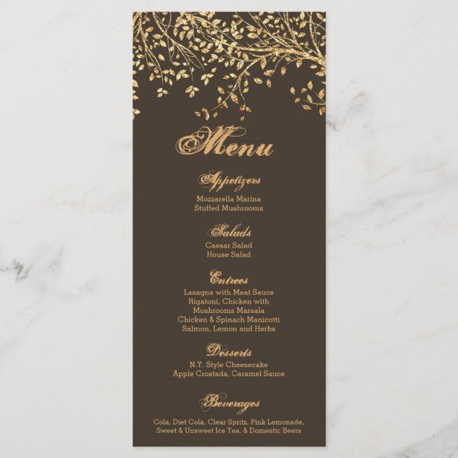 25 Menu Cards Gold Foil Tree Leaves Autumn Fall (Front)