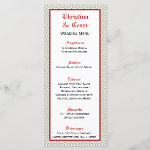 25 Menu Cards Grey Red Formal Print