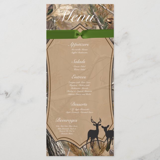 25 Menu Cards Hunters Camo Camoflauge Deer (Front)