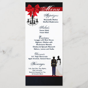 25 Menu Cards Marine Uniform Groom Bride Dress Blu