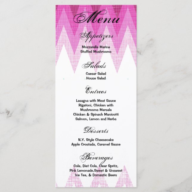 25 Menu Cards Ombre Pink Chevron (Front)