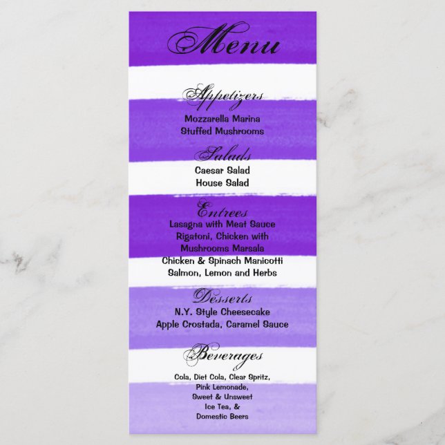 25 Menu Cards Ombre Stripe Purple Line Fade Water (Front)