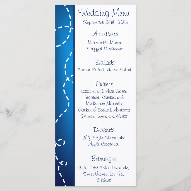 25 Menu Cards Paper Plane Blue Swirl Loops Flying (Front)