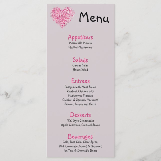 25 Menu Cards Pink Floral Petals Flower Rose Heart (Front)