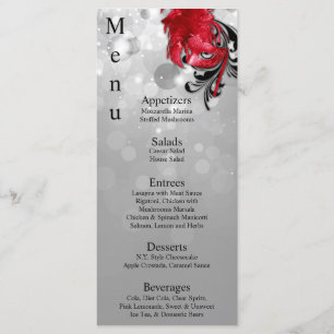 25 Menu Cards Red on Silver Masquerade Christmas