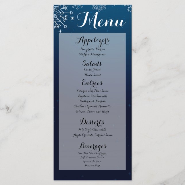 25 Menu Cards Winter Snowflakes Snow Ice (Front)