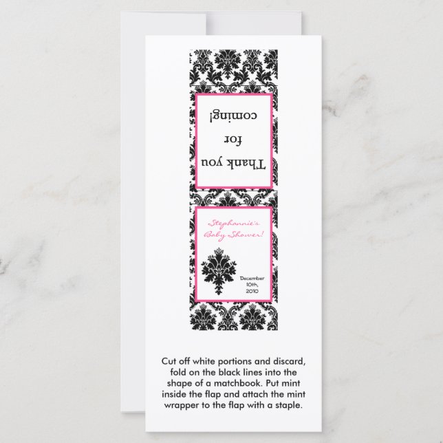 25 Mint Matchbooks Hot Pink Black Damask (Front)