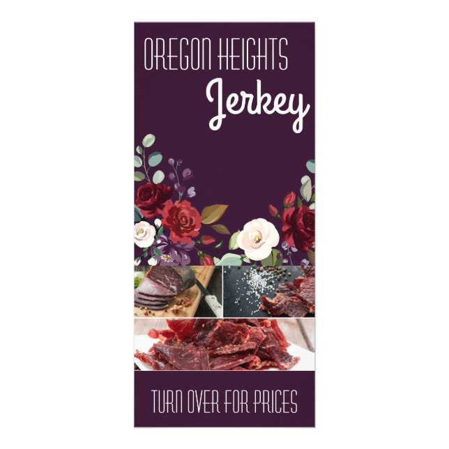 25 Pack Business Price List Plum Purple Roses Gold Rack Card (Front)