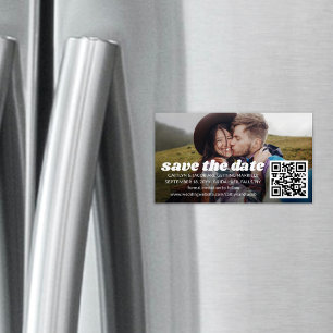25 Pack Save the Dates Retro Wedding QR Code Photo Magnetic Business Card