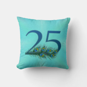25 Peacock Feather Birthday Anniversary Elegant Cushion