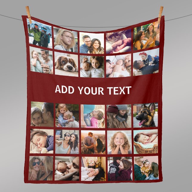 25 Photo Collage Burgundy Fleece Blanket (Creator Uploaded)