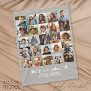 25 Photo Collage - Custom Text - Neutral Fleece Blanket