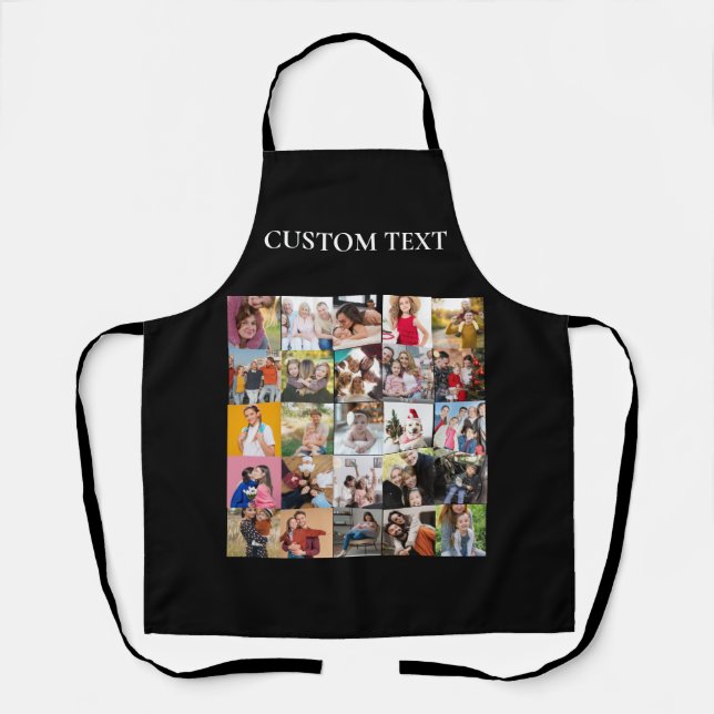 25 Photos Collage Grid with Custom Text Black Apron (Front)