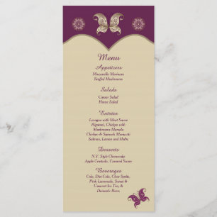 25 Purple Gold Butterfly Wedding Menu Cards