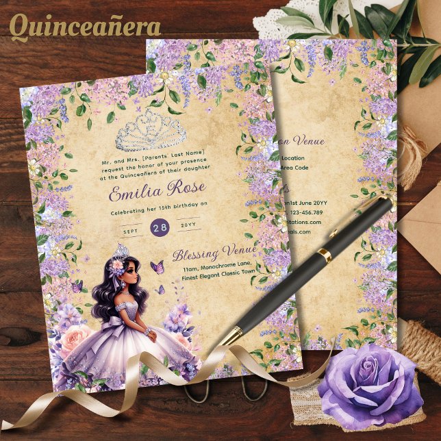 25 Purple Lilac Quinceanera Dress Floral Wisteria Flyer (Creator Uploaded)