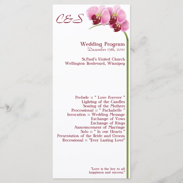 25 Purple Orchid Wedding Programs (Front)