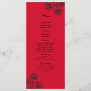 25 Red and Black Floral Menu Cards