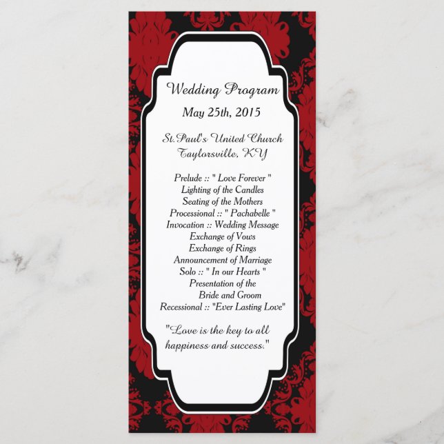25 Romantic Red Damask Wedding Programs (Front)