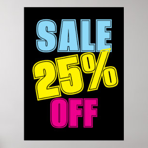 25% Sale Sign, Retail Store Signage, Colourful Sal Poster