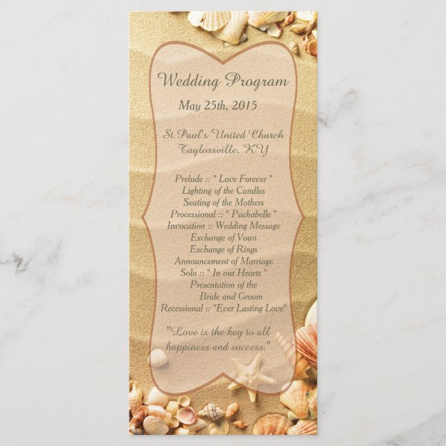 25 Seashell Beach Sand Wedding Programs (Front)