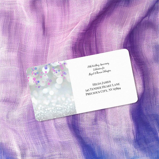 25 Silver Wedding Anniversary Return Address Label (25th Silver Wedding Anniversary (bokeh) return address label)