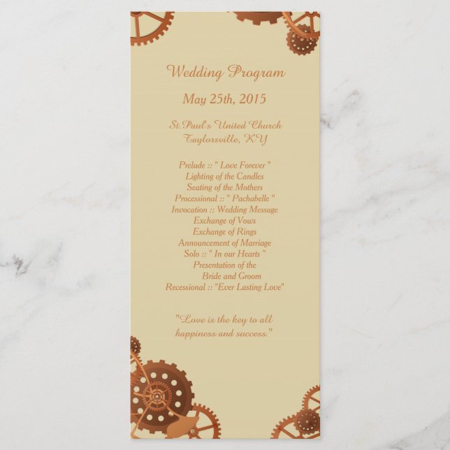 25 Steampunk Cogs and Gears Wedding Programs (Front)