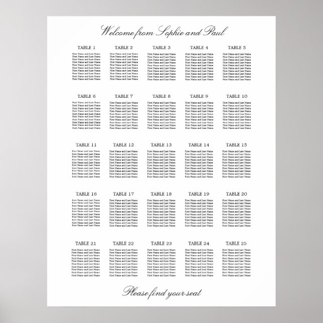 25 Table Elegant Minimalist Seating Chart (Front)