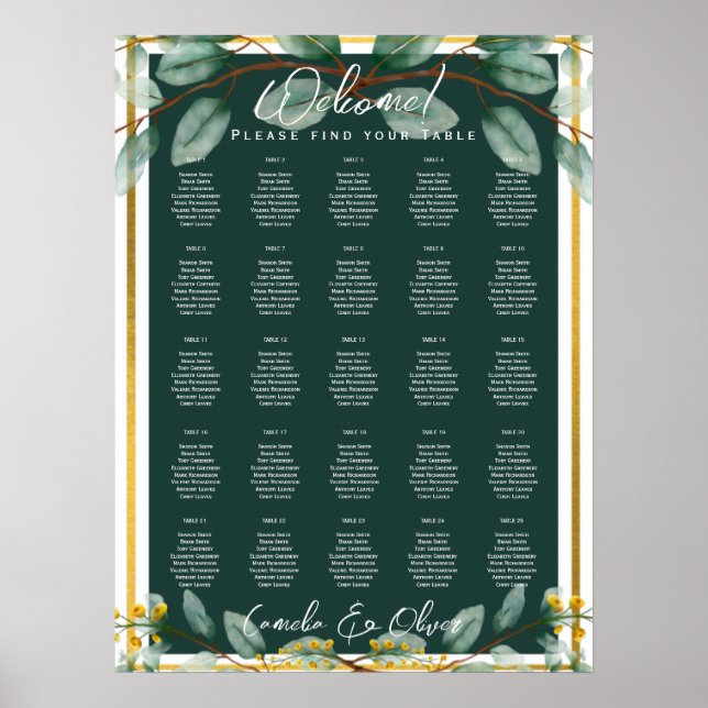 25 Table Elegant RUSTIC Fall Seating Charts (Front)