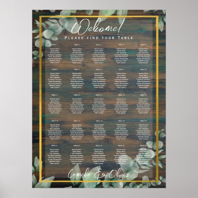 25 Table Elegant RUSTIC Fall Seating Charts (Front)