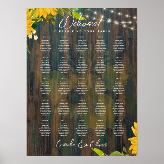 25 Table Elegant RUSTIC Fall Seating Charts (Front)