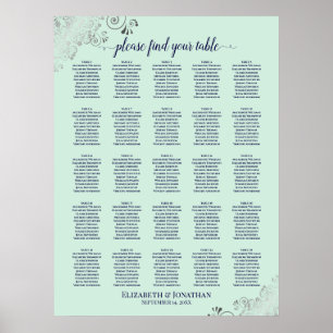 25 Table Navy & Mint Green Wedding Seating Chart