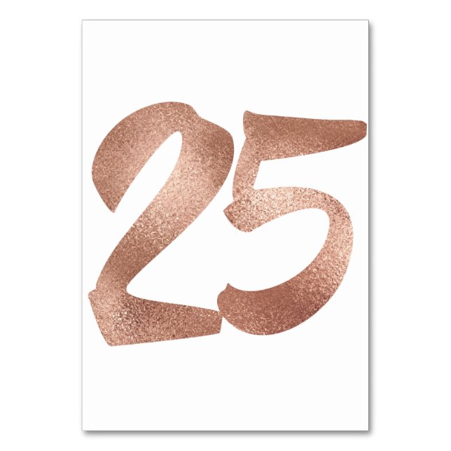 25 Table  Number White Metallic Pink Rose Gold Table Number (Back)