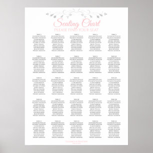 25 Table Pink & Grey Elegant Wedding Seating Chart
