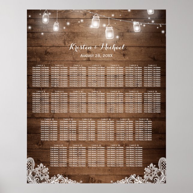 25 Tables Rustic String Lights Seating Chart (Front)