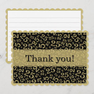 25 "Thank you!" Black/Gold Number Pattern  Thank You Card
